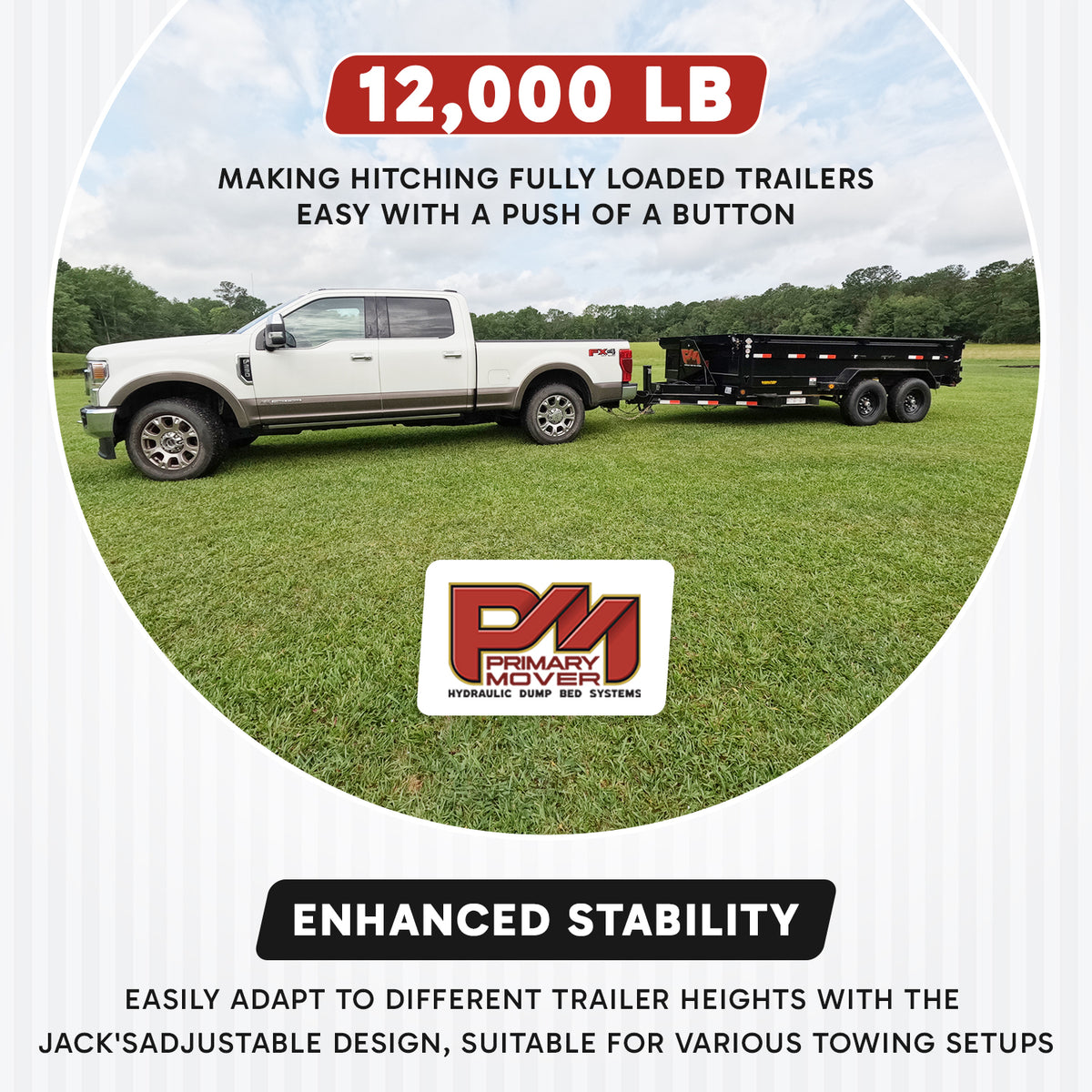 Close-up of the 12k Single Hydraulic Trailer Jack Leg Kit, featuring a robust wheel and durable construction for reliable towing, available in Weld On or Bolt On options.