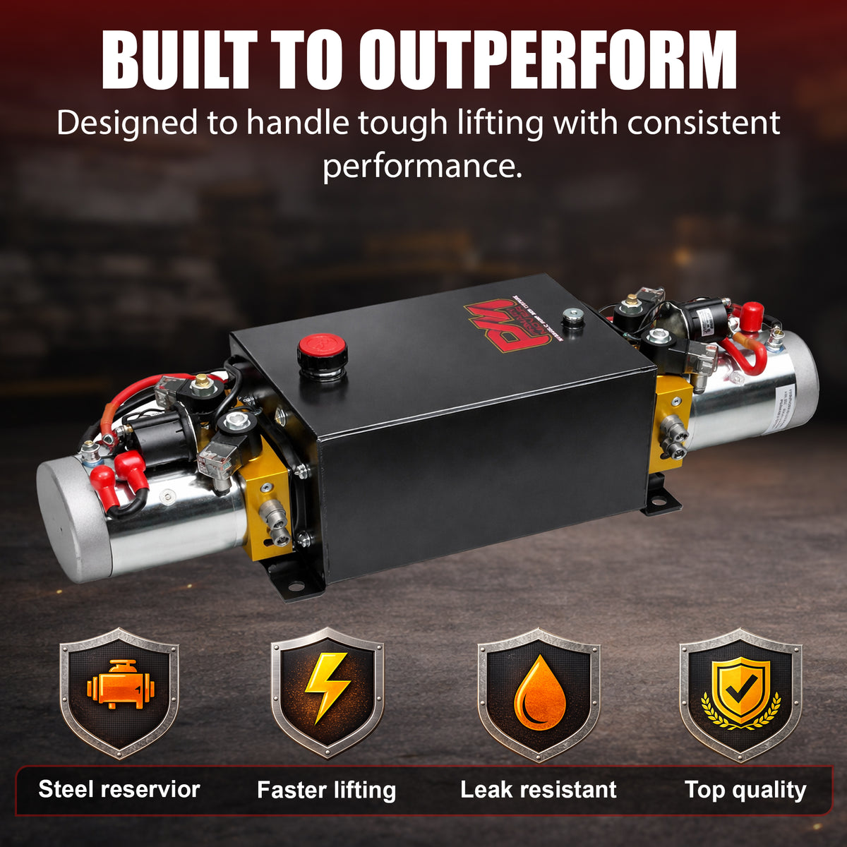 **Title:** Primary Mover Twin Engine 24VDC Hydraulic Power Unit

**Meta Description:** Discover the Primary Mover Twin Engine 24VDC Hydraulic Power Unit, designed for superior flow and pressure, ensuring faster, efficient dump cycles for dual-acting systems.

**Alt Text:** Dual-motor hydraulic pump on steel reservoir, highlighting steel construction, faster lifting, leak resistance, and top quality.