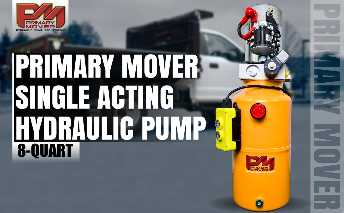 Primary Mover 12V Single-Acting Hydraulic Pump with Steel Reservoir and Deluxe Kit Upgrade - Ideal for small-scale hydraulic systems in agricultural equipment, RVs, and more.