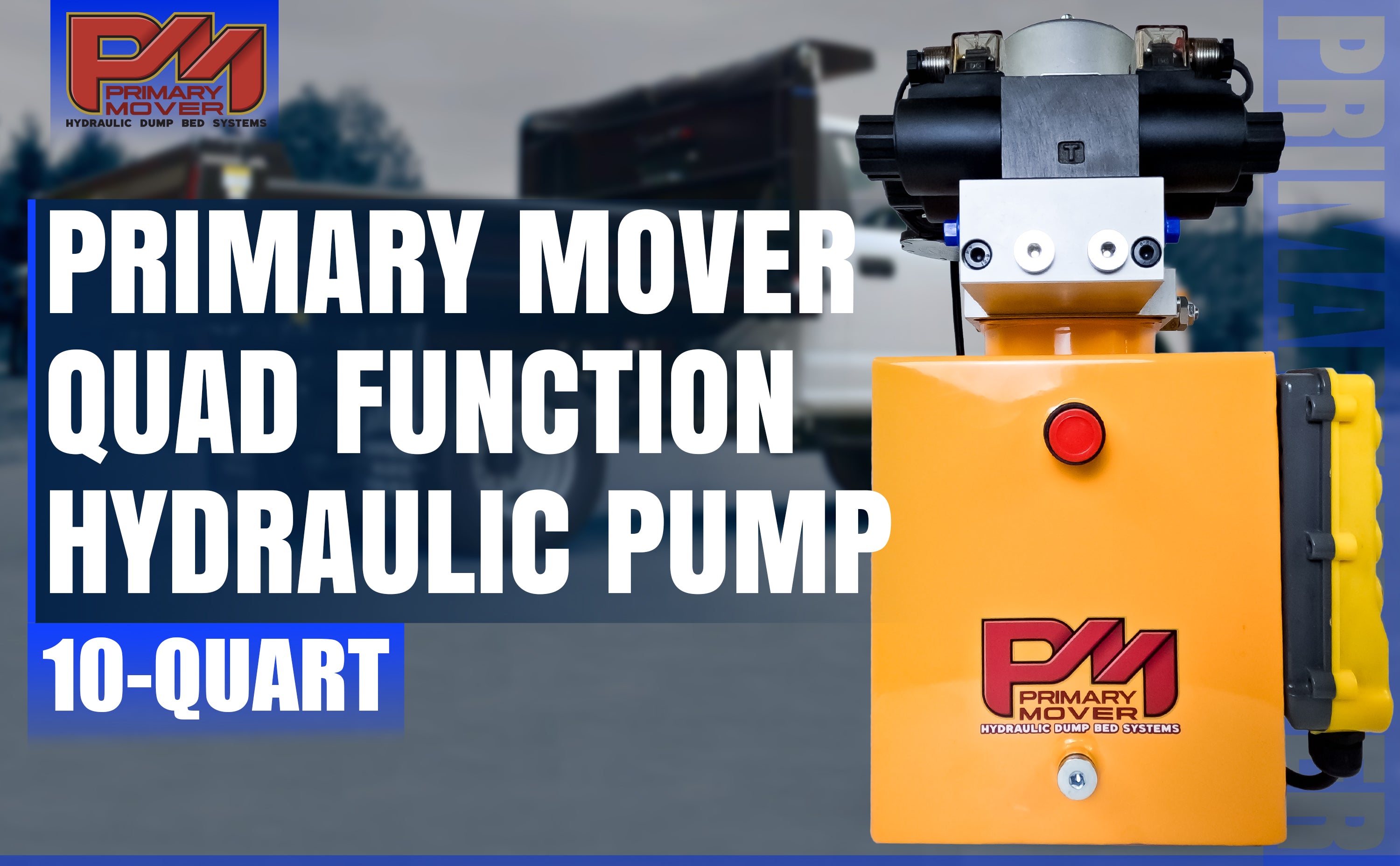 Primary Mover 12V Dual Double-Acting Hydraulic Power Unit: Compact, powerful steel unit for dump trailers and trucks, enabling four hydraulic actions simultaneously. Used for any truck or trailer application. 1/2 ton truck dump bed kit.