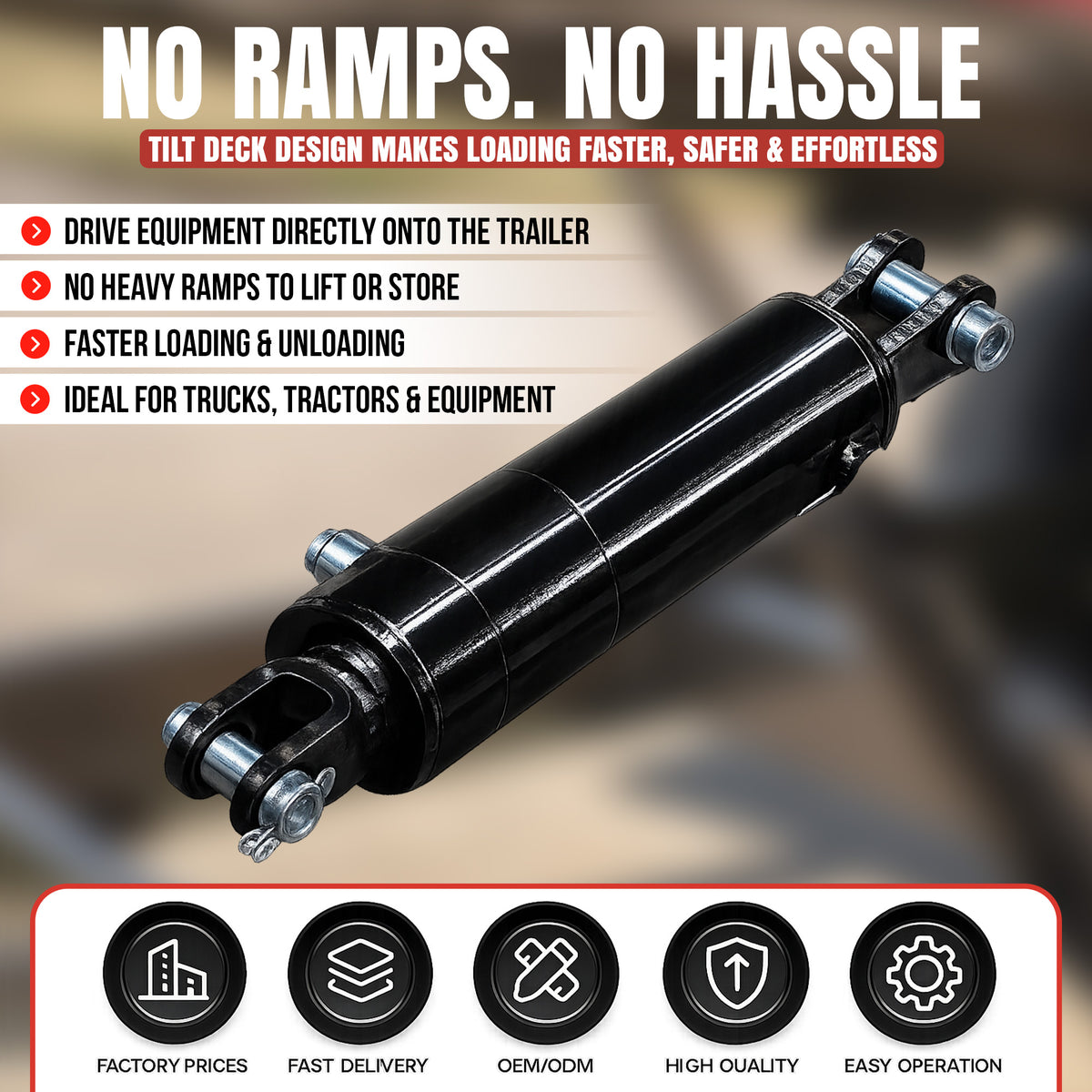 Hydraulic Tilt Deck Kit for Trailers - Welded | 310 W: Features easy loading with a hydraulic cylinder, eliminating ramps. Ideal for trucks and tractors. Fast delivery and high quality.