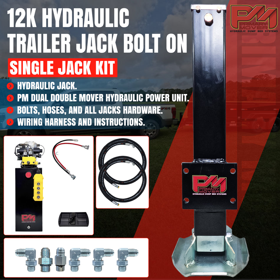12k Single Hydraulic Trailer Jack with (Single Double Pump) Kit "Weld On" or "Bolt On"