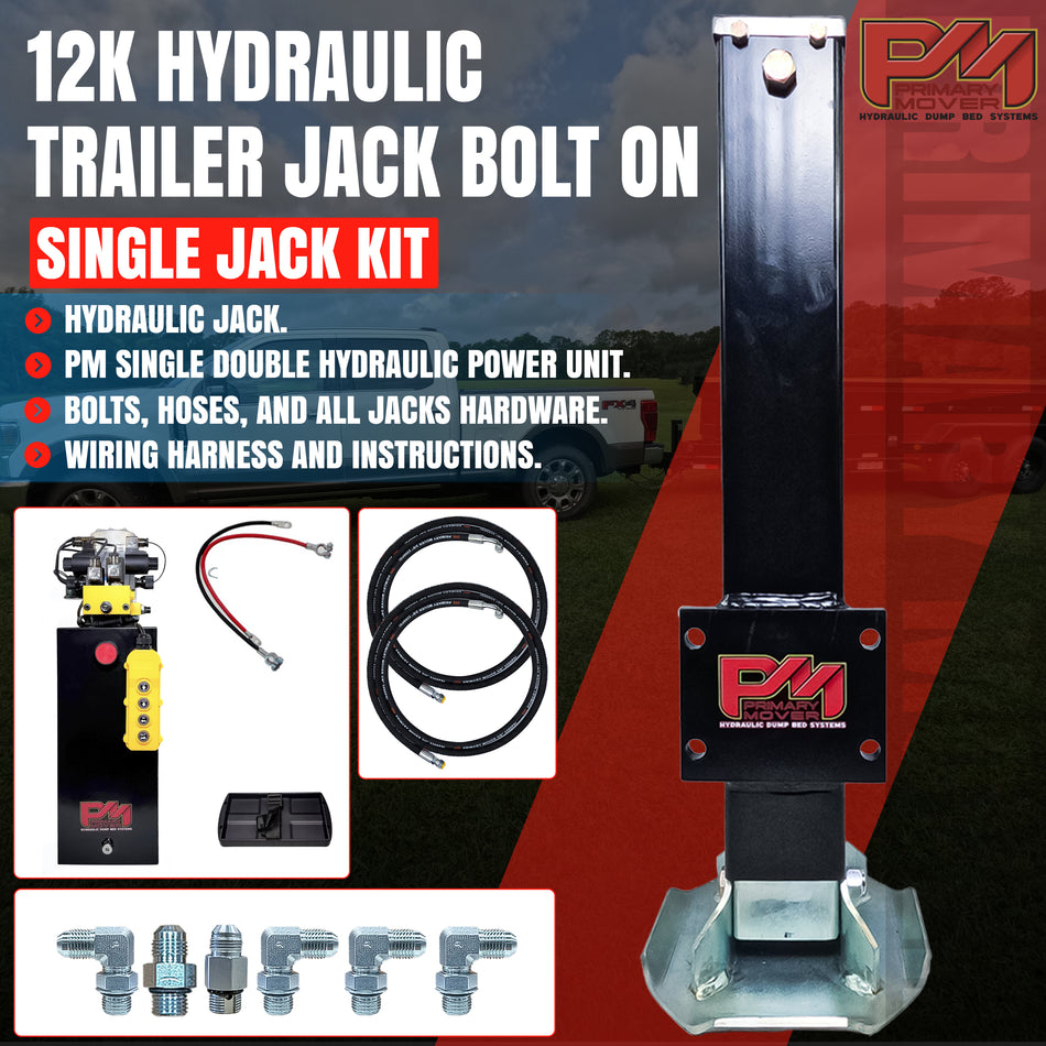 12k Single Hydraulic Trailer Jack with (Single Double Pump) Kit "Weld On" or "Bolt On"
