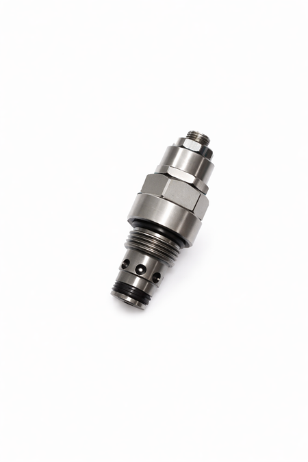 **Title:** Relief Valve 3200 PSI (Adjustable) - Precision Control

**Meta Description:** Adjustable Relief Valve for hydraulic systems, up to 3200 PSI. Precision-machined, featuring SAE #8 ORB ports, ideal for dump trailers and power units.

**Alt Text:** Precision-machined adjustable relief valve, featuring a cylindrical body with male threads, hex flats for a wrench, and drilled flow passages for hydraulic systems.