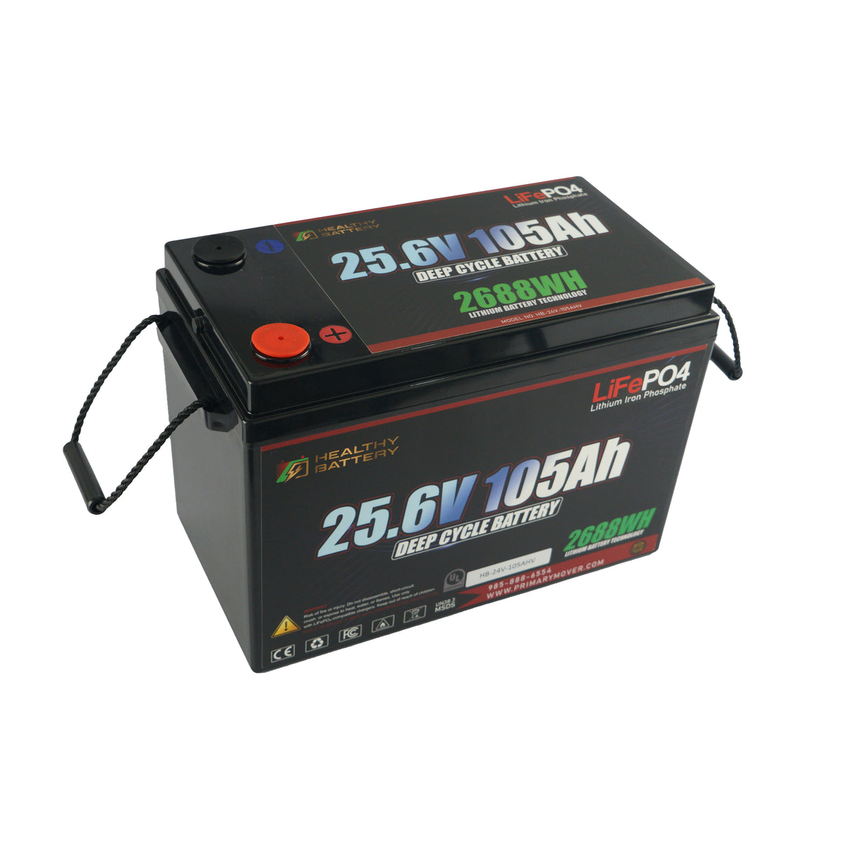 **Alt Text:** Healthy Battery 25.6V 105Ah LiFePO4 Deep Cycle Battery with 2688Wh, featuring Bluetooth monitoring and built-in 365A BMS for efficient power management.  

**Title:** Healthy Battery 25.6V 105Ah LiFePO4 Deep Cycle Battery  

**Meta Description:** Discover the Healthy Battery 25.6V 105Ah LiFePO4 Deep Cycle Battery with 2688Wh capacity, integrated BMS, and Bluetooth app for efficient hydraulic power systems.