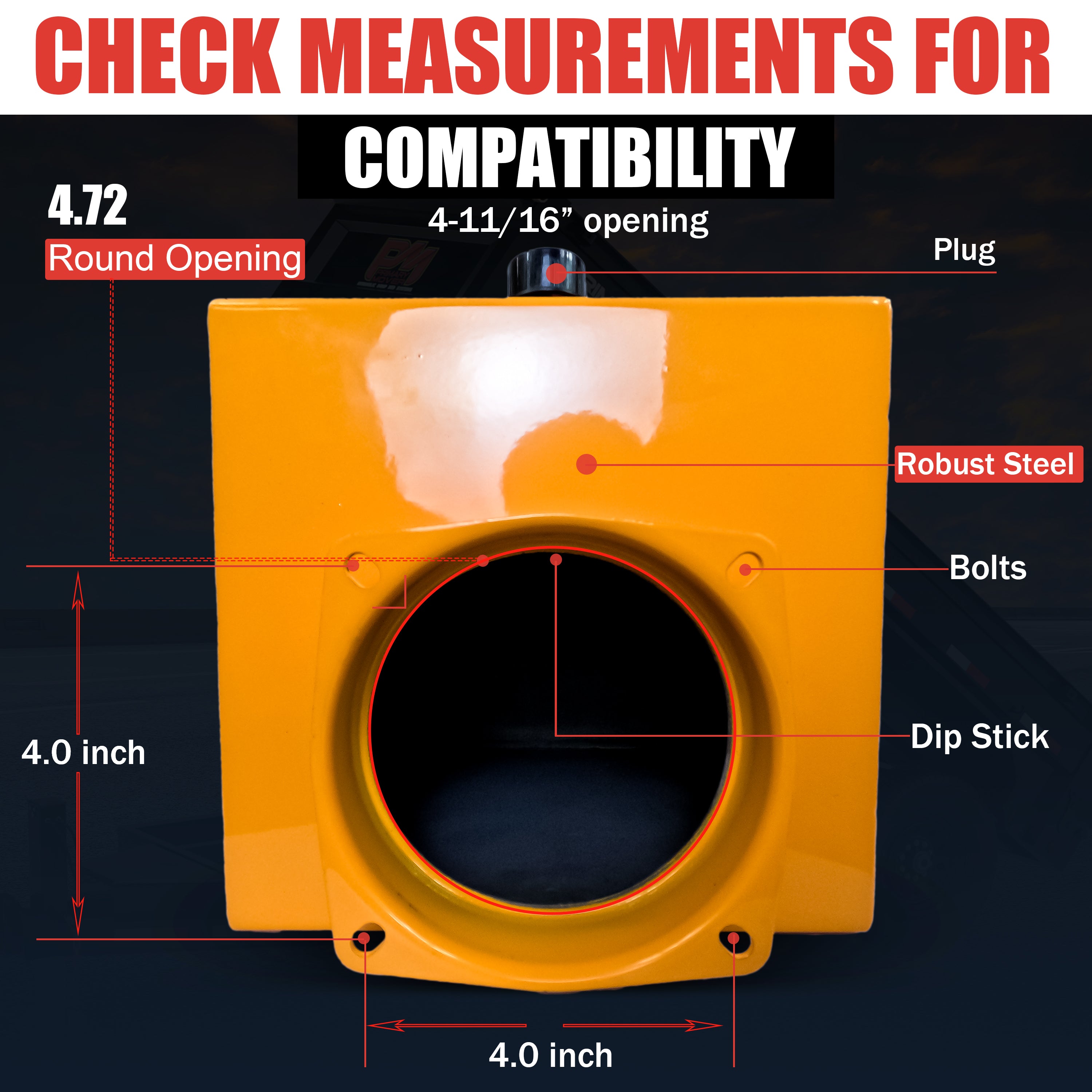 15 Quart Metal Square Hydraulic Reservoir Tank with plug and breather caps. Robust steel construction, precise measurements for compatibility with various hydraulic systems. Dimensions: 15 L x 10.5 W x 10.5 H.