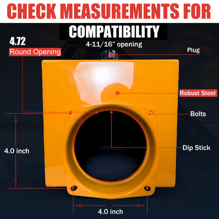 15 Quart Metal Square Hydraulic Reservoir Tank with plug and breather caps. Robust steel construction, precise measurements for compatibility with various hydraulic systems. Dimensions: 15 L x 10.5 W x 10.5 H.