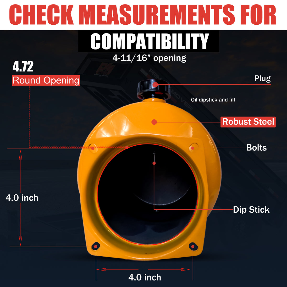 A high-quality 8-quart steel hydraulic reservoir tank with plug and breather caps included. Precision measurements for compatibility with various hydraulic systems. Durable construction for long-lasting performance. Dimensions: 14.5 L x 7 W x 8.5 H.