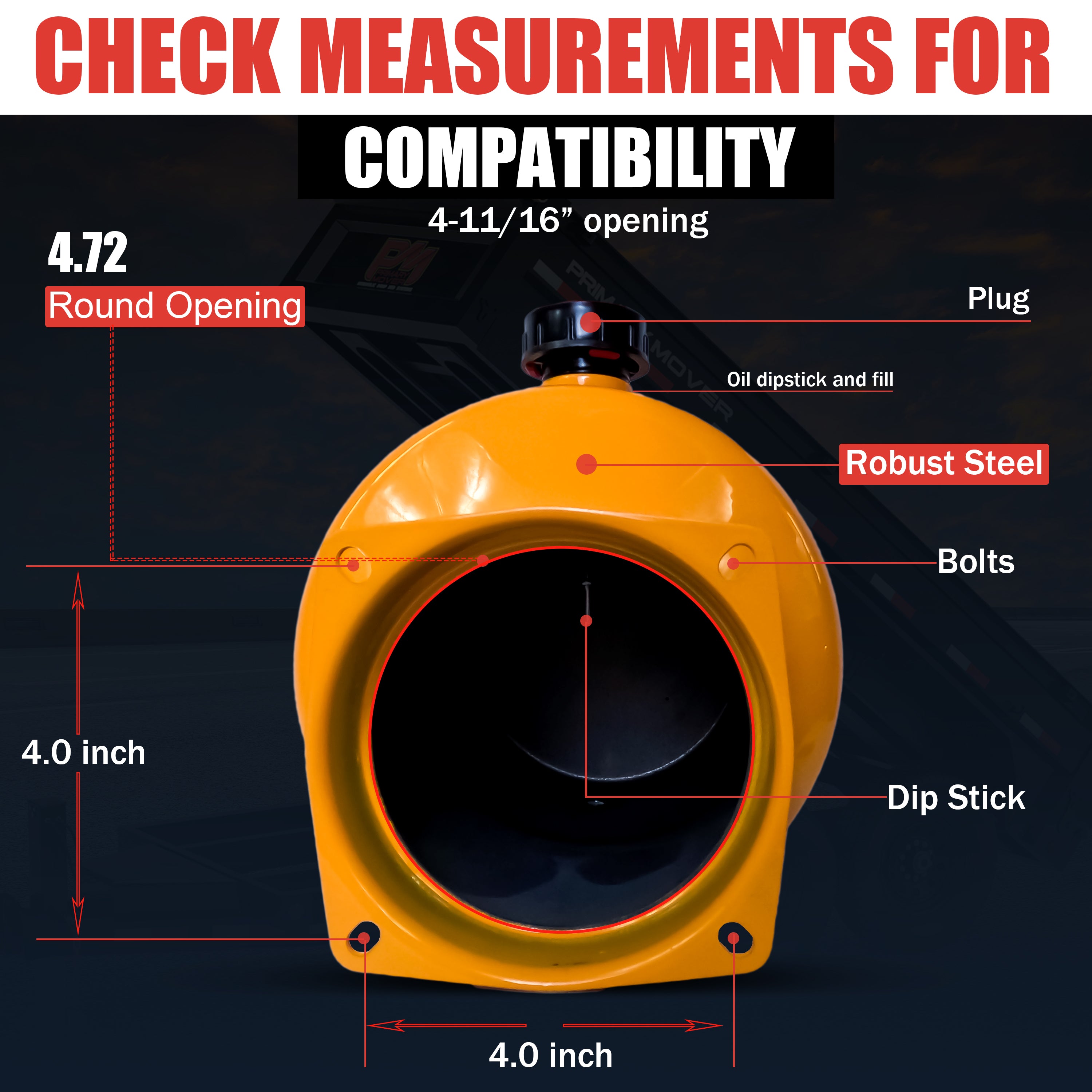 A high-quality 8-quart steel hydraulic reservoir tank with plug and breather caps included. Precision measurements for compatibility with various hydraulic systems. Durable construction for long-lasting performance. Dimensions: 14.5 L x 7 W x 8.5 H.