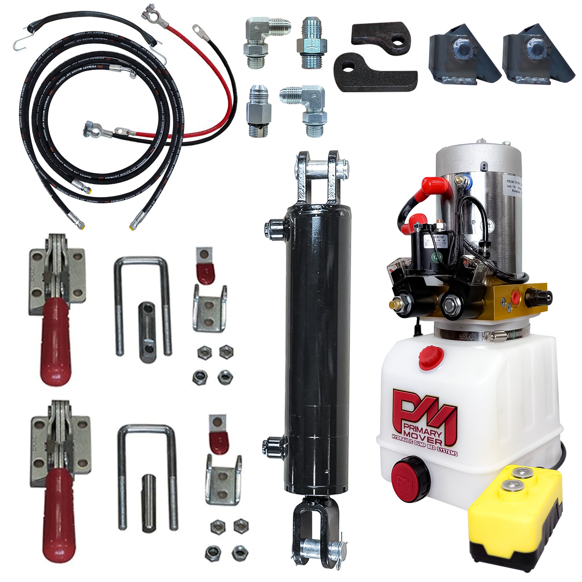 Hydraulic Tilt Deck Kit For Trailers - Welded | 310 W: Complete kit with hydraulic components, hoses, fittings, and hardware for converting trailers into dump beds.