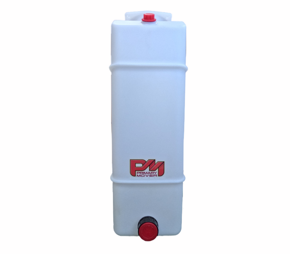 13 Quart Poly Hydraulic Reservoir Tank with plug and breather caps, ideal for hydraulic pumps in various applications. Features precise measurements for compatibility and efficient operation. Dimensions: 21.5 L x 7 W x 8.0 H.