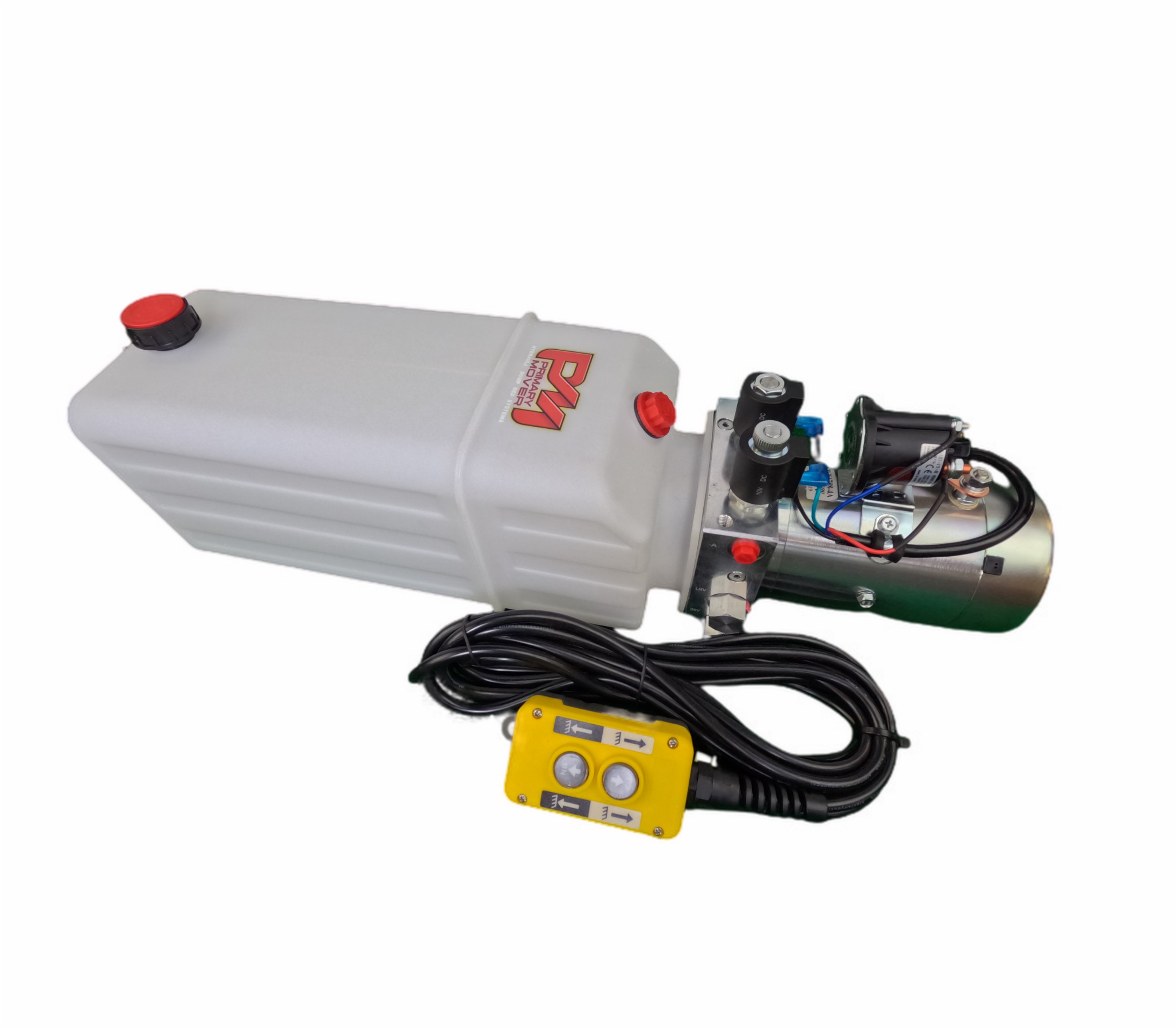DLH 12V Double-Acting Hydraulic Pump - Poly Reservoir with dual-acting power for hydraulic dump beds, robust construction, and versatile compatibility.