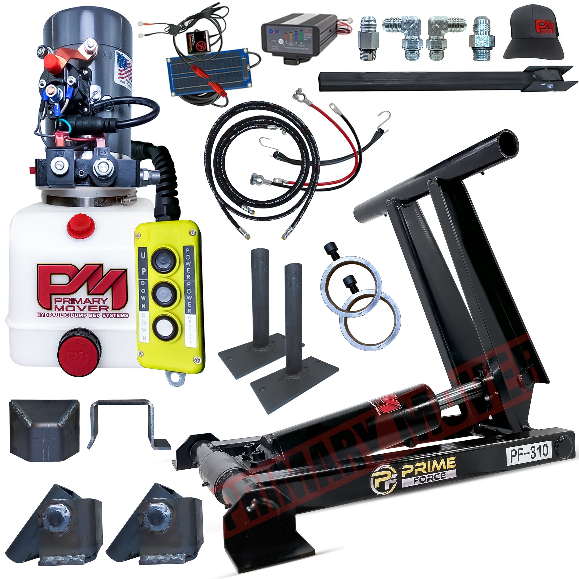 **Title:** 3 Ton Hydraulic Scissor Hoist Kit - Fits 8-10' Dump Body - PF-310

**Meta Description:** Complete PF-310 hydraulic dump-bed lift kit includes power unit, control pendant, wiring, hoses, fittings, and scissor assembly for 3-ton capacity.

**Alt Text:** PF-310 hydraulic dump-bed lift kit with power unit, control pendant, hoses, fittings, and scissor assembly.