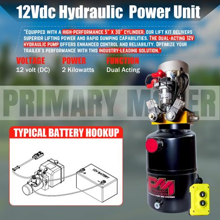 **Title:** Single 3.5 x 30 Cylinder Direct Push Lift Kit | PFK-3530-DP  

**Meta Description:** Enhance your trailer's efficiency with the Single 3.5 x 30 Cylinder Direct Push Lift Kit. Features a 12 V hydraulic pump and remote control for superior performance.  

**Alt Text:** Single 3.5 x 30 Cylinder Direct Push Lift Kit with hydraulic power unit, handheld pendant, and wiring diagram for trailer applications.