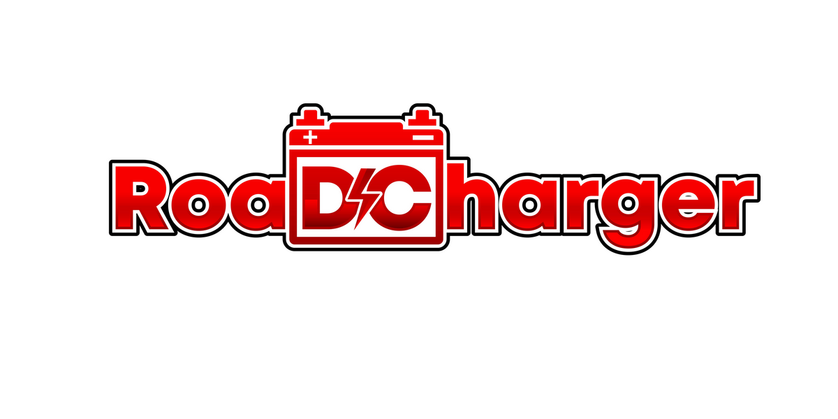 A red and black logo of the RoaDCharger 20 Amp Auxiliary Battery Charger with 7-Way connector, enhancing productivity by recharging trailer batteries on the go.