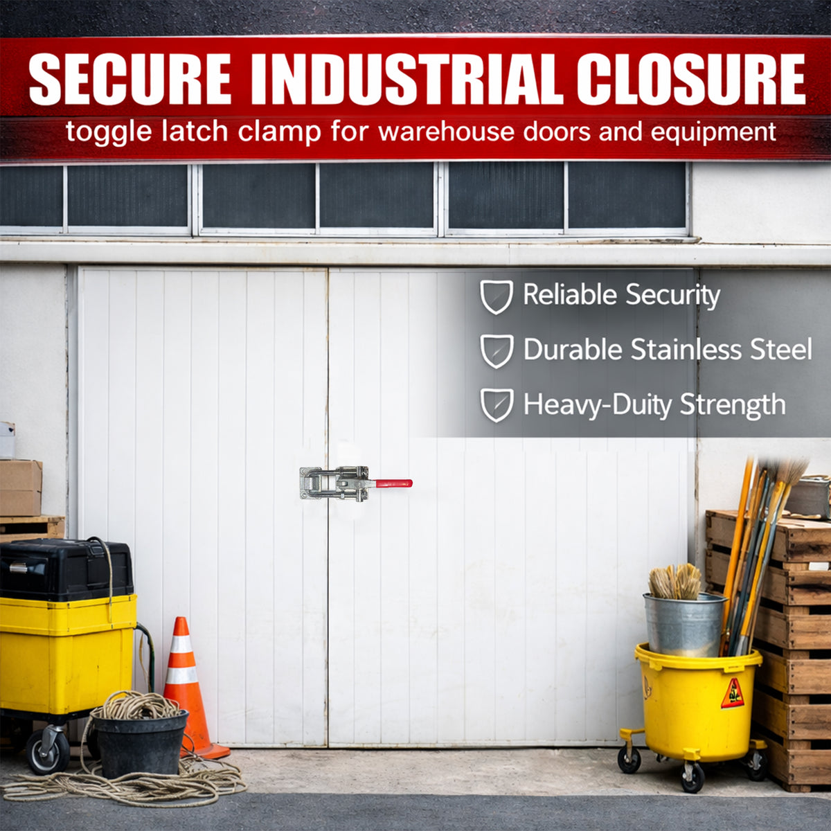 **Title:** Heavy-Duty 7,000 LB Locking Latch Clamp for Trailers

**Meta Description:** Discover the 7,000 LB Heavy-Duty Locking Latch, engineered for tilt deck trailers. Ensure secure transport with extreme holding power and durable construction.

**Alt Text:** Stainless-steel 7,000 LB Heavy-Duty Locking Latch with red handle on white warehouse doors, emphasizing reliable security and heavy-duty strength.