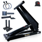 Prime Force PF-520 leg press machine frame with a hydraulic cylinder, metal attachments, and a baseball cap.