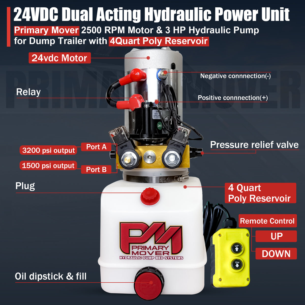 3 Ton Hydraulic Scissor Hoist Kit - PF-310, featuring a white container with red buttons and a red and black cap, ideal for tight trailer installations.