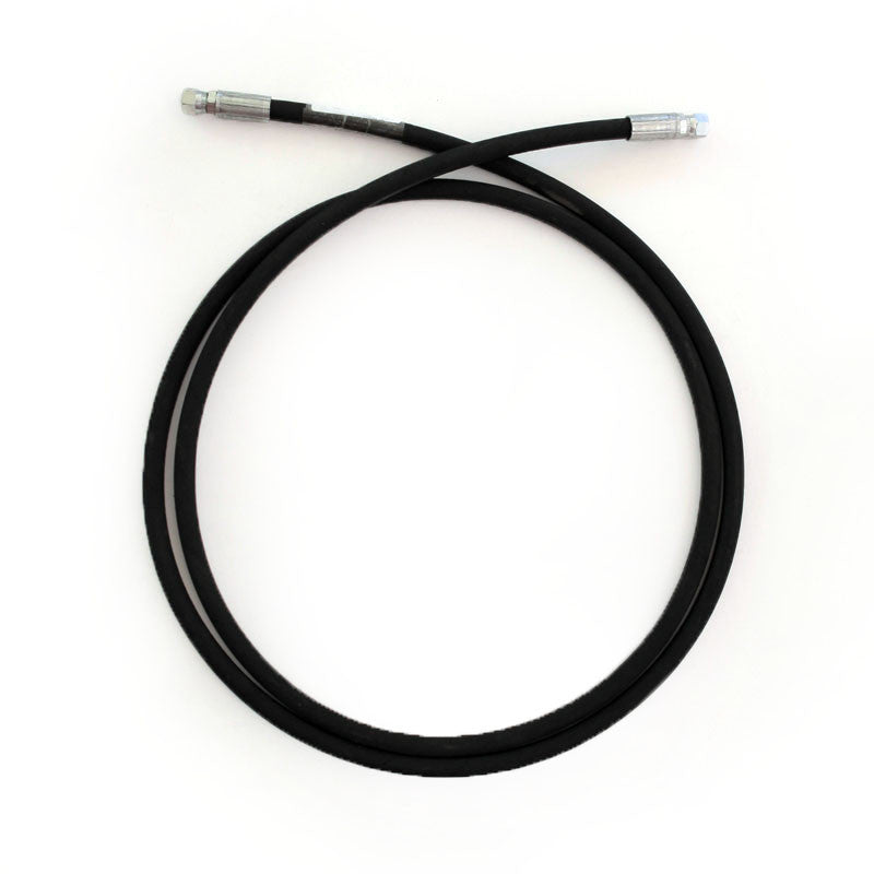 120 Hydraulic Hose for Double Acting Pump, featuring black cable with silver ends. Compatible with our Single Acting Pumps and Deluxe Hose & Fittings package.