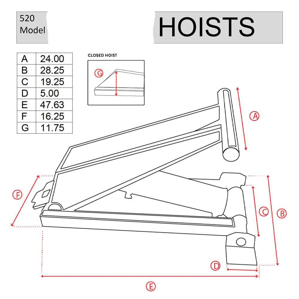 PH520 Scissor Hoist Dimensions