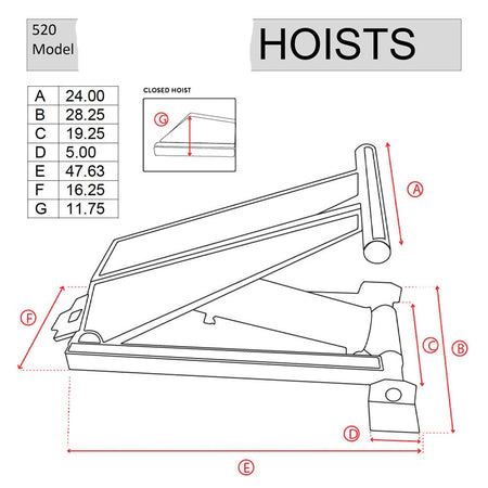 PH520 Scissor Hoist Dimensions