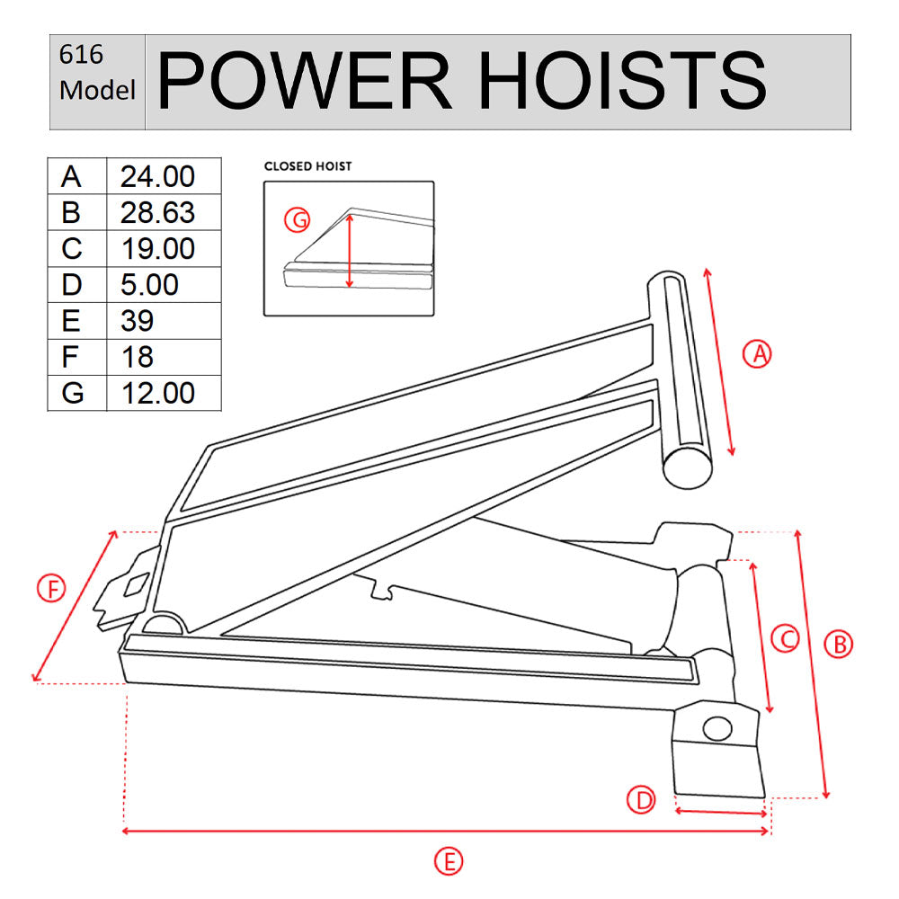PH616-5 Power Hoist Dimensions