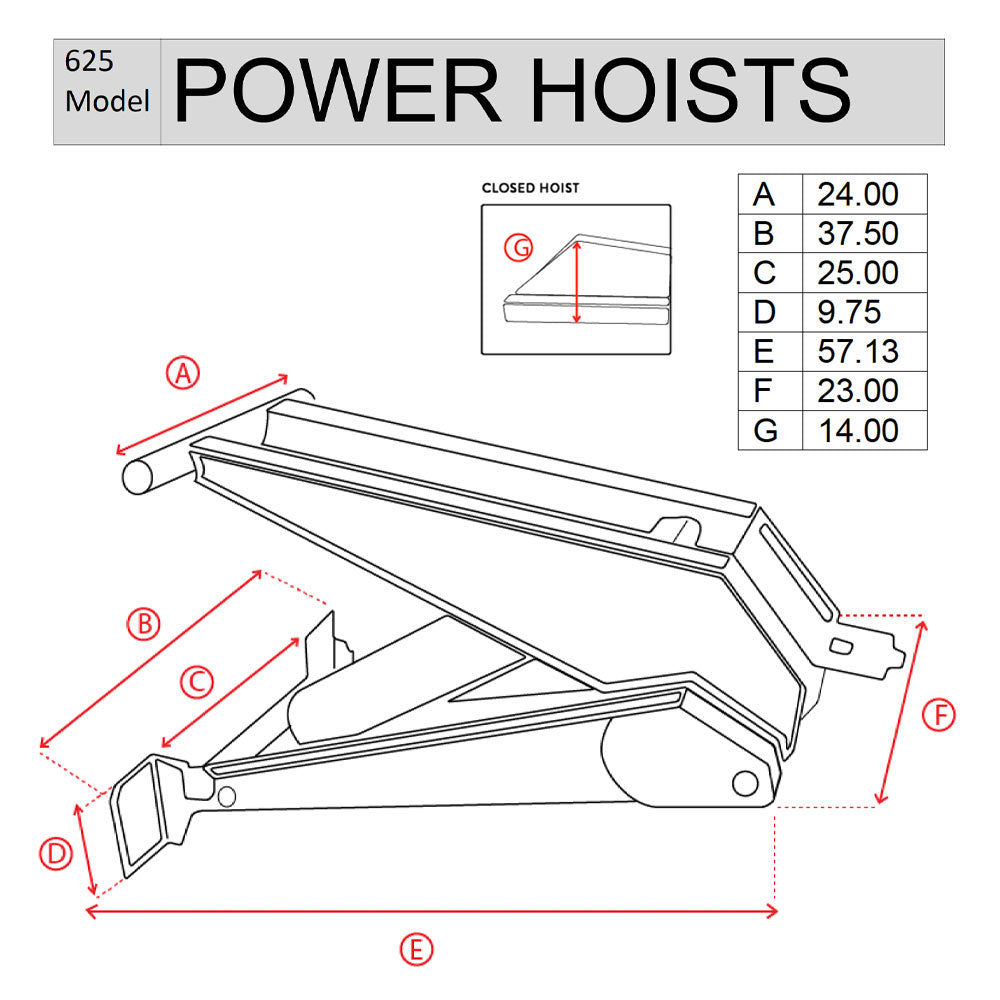 PH625 Power Hoist Dimensions
