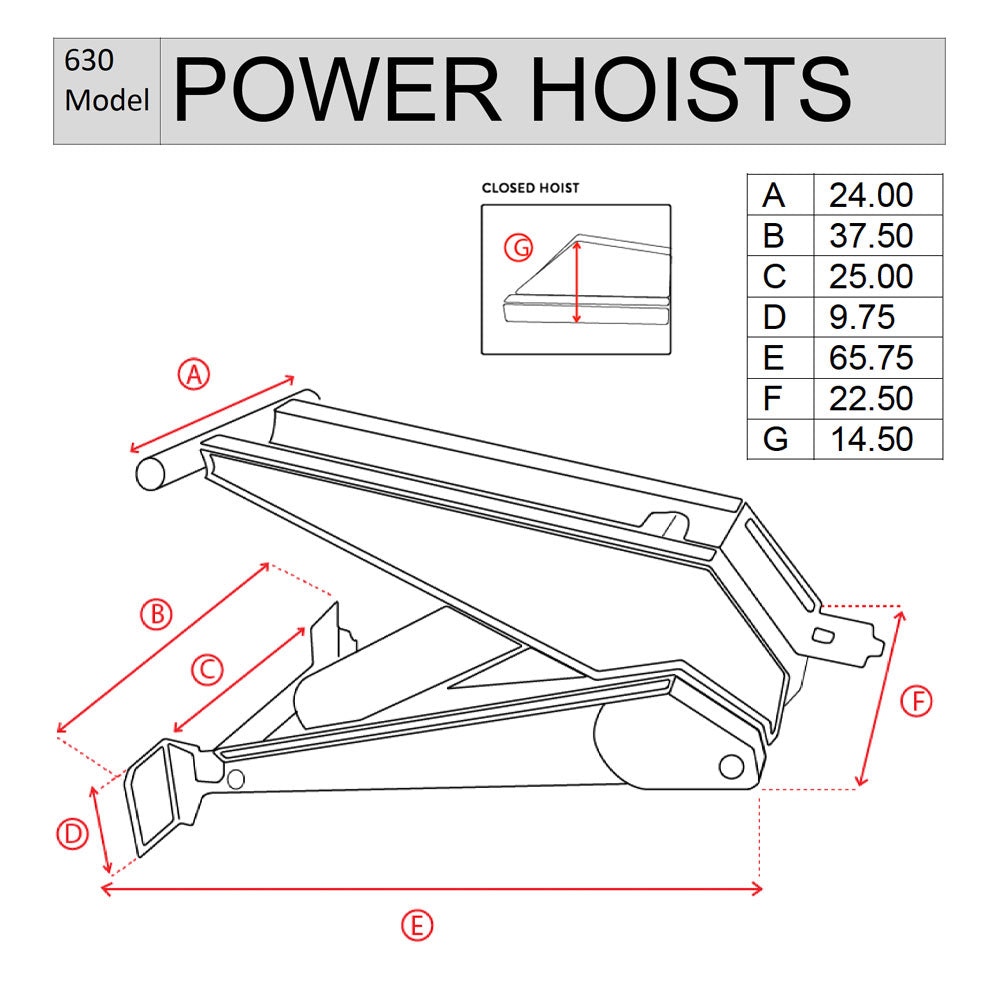 PH630 Power Hoist Dimensions